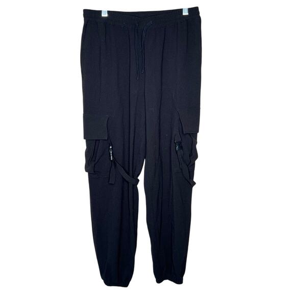 NWOT FOREVER 21 MEN Black Crepe Linen Cargo Jogger Sweatpants SIZE SMALL - Picture 1 of 10